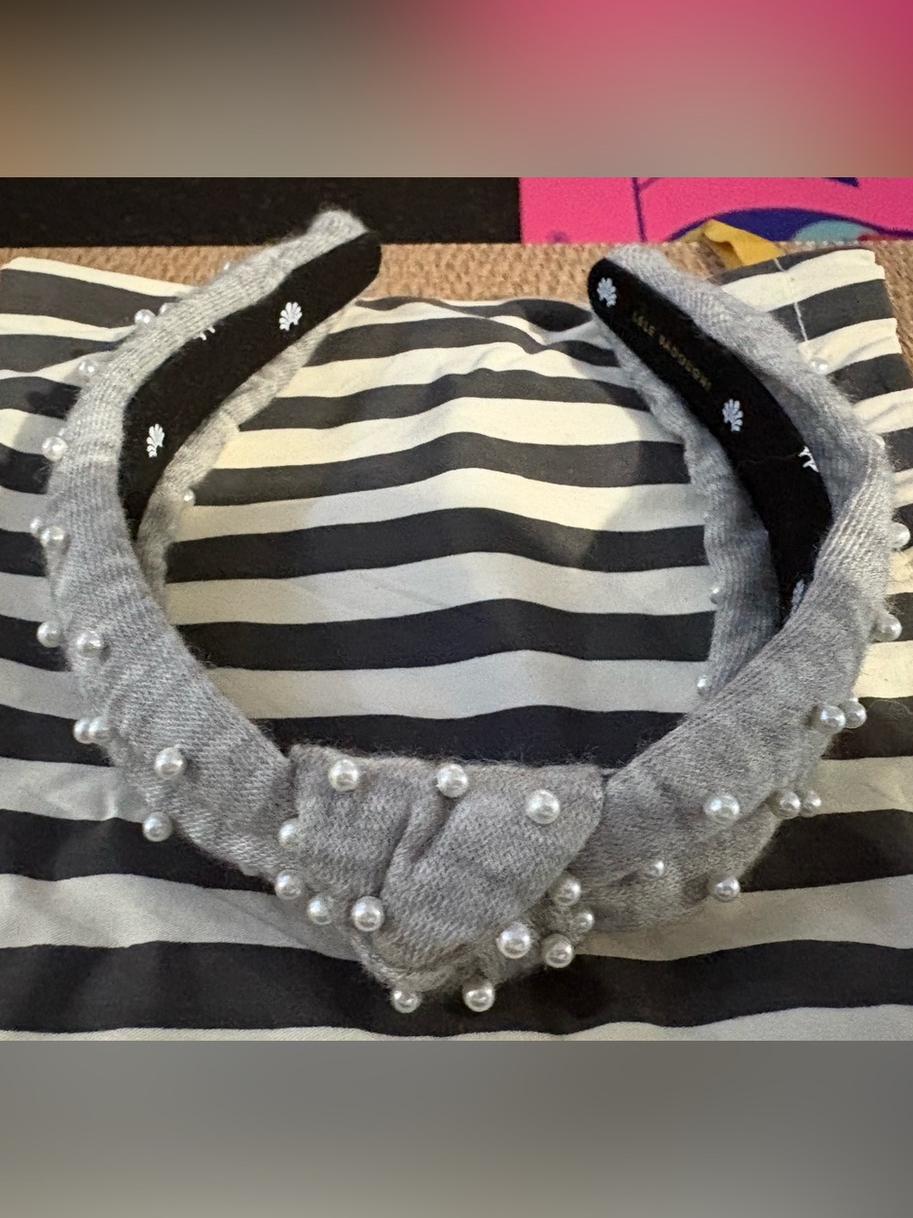 Lele Sadoughi Gray Knit Pearl-Embellished Headband
